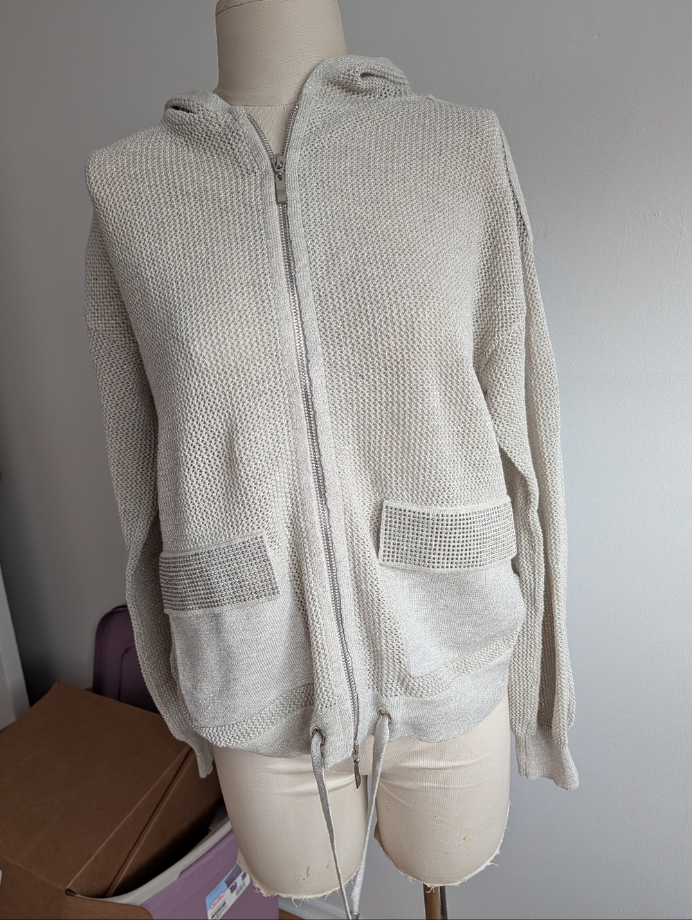 Champagne Knit Zip Hoodie Sweater